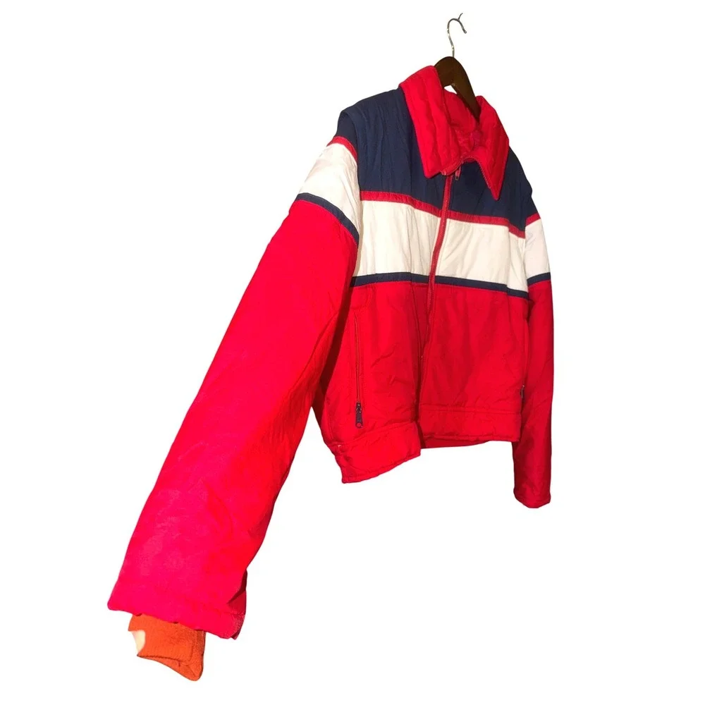 Vtg Colorblock Convert Puffer Jacket Zip Off Sleeves Vest Men L XL Hidden Hood
